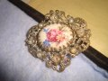 СТАРА БРОНЗОВА ПОСРЕБРЕНА АР НУВО ФЛОРАЛНА ФИЛИГРАННА РЕТРО БРОШКА с РЪЧНО РИСУВАН ПОРЦЕЛАН 29171, снимка 12