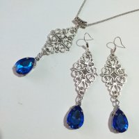 Разкошен комплект бижута в кралско синьо и филигранни орнаменти в цвят Сребро , снимка 5 - Бижутерийни комплекти - 38880933