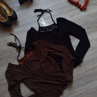 Нова колекция блузка тип-прегърни ме с камъни в чер и кафяв цвят на намаление, снимка 1 - Блузи с дълъг ръкав и пуловери - 27358433