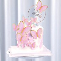 10 пеперуди картонени златен контур на тел розови лилави топери украса декор за торта, снимка 11 - Други - 29247526