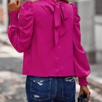 Дамска едноцветна блуза с дълъг ръкав с фалшиво деколте и маншет, 2цвята - 023, снимка 8 - Блузи с дълъг ръкав и пуловери - 39260527