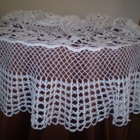  Винтидж ръчно плетена бяла памучна покривка за маса , снимка 6 - Антикварни и старинни предмети - 35656016