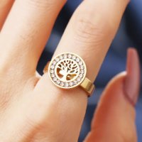 2022 НОВИ 316L пръстени от неръждаема стомана Висококачествени модни кристали Fortune Tree , снимка 2 - Пръстени - 43624799