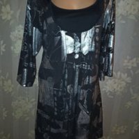 Wearhouse XL-Официална  еластична туника/рокля/ в черно с абстрактни сребристи фигури , снимка 5 - Туники - 43420143