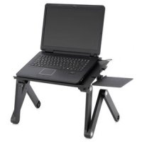 Лаптоп маса, алуминиева плоскост, 42x28 см сребристо-черна, USB подложка за мишка