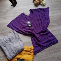 Ново пуловерче в сив, лилав и цвят-горчица на намаление, снимка 1 - Блузи с дълъг ръкав и пуловери - 26559102