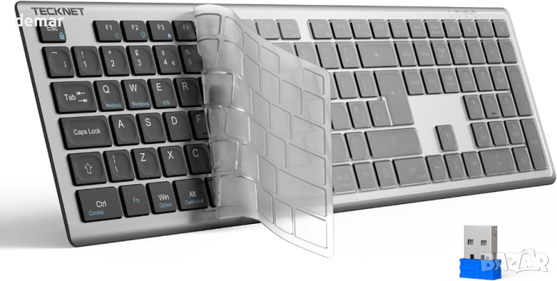Безжична клавиатура TECKNET, акумулаторна 2,4GHz USB Bluetooth клавиатура до 4 устройства, снимка 1