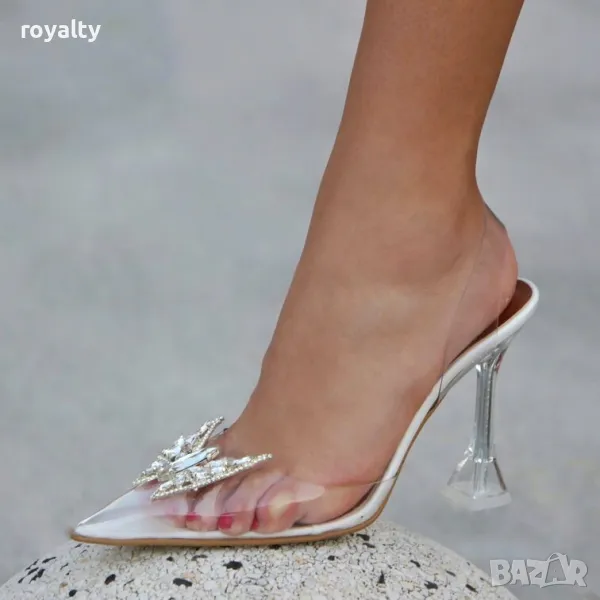 Сандали на ток - прозрачен силикон с бял лак, снимка 1