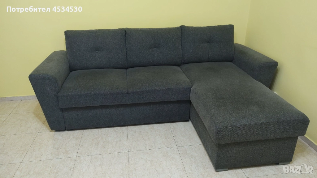 Разтегателен диван с разширение VEJLBY тъмносив текстил, снимка 1