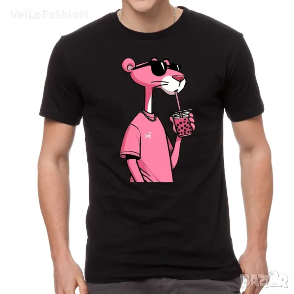 Нова мъжка тениска с героя Пинко Розовата Пантера в черен цвят, снимка 1