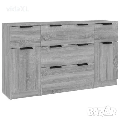 vidaXL Бюфет от 3 части, сив сонома, инженерно дърво(SKU:3115826）, снимка 1