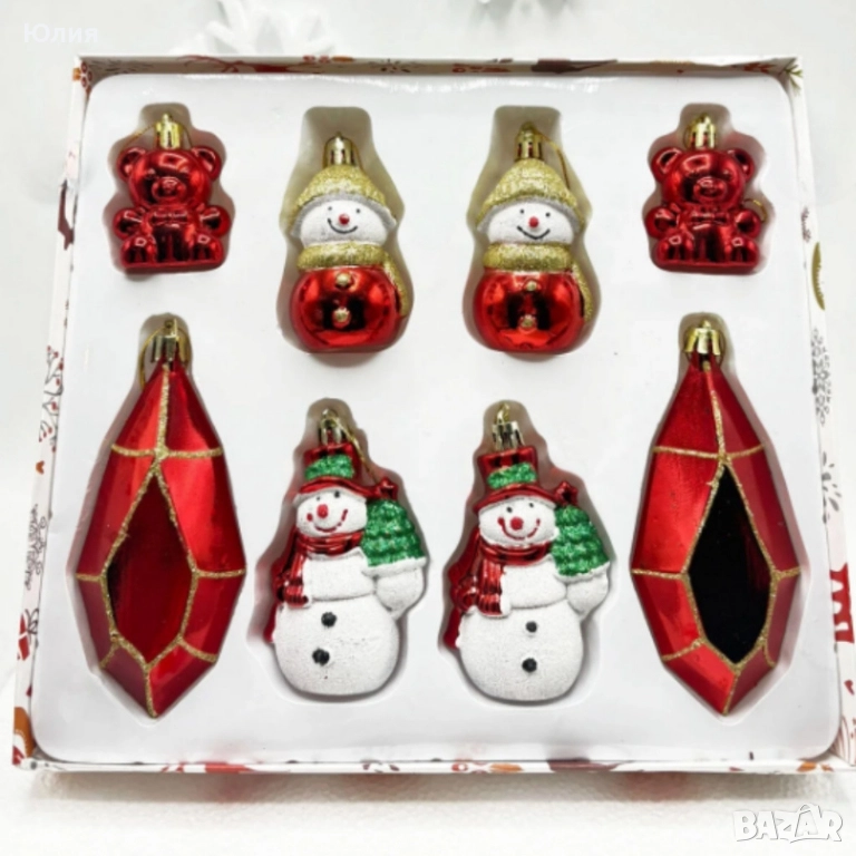 Коледен комплект украса 8 броя – Червени и бели висулки Premium Collection, снимка 1