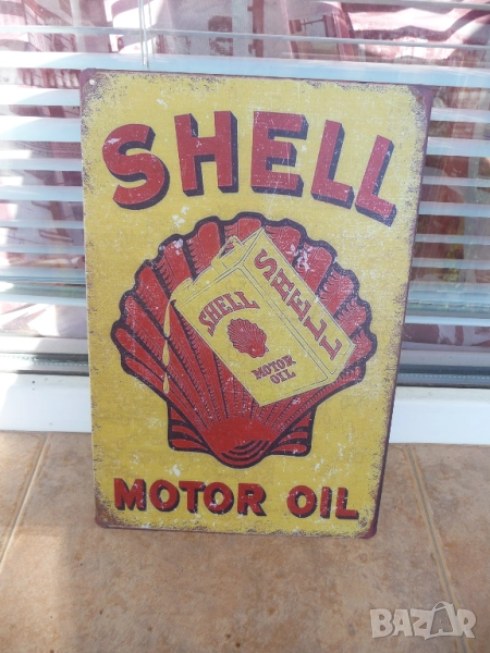 Метална табела Shell motor oil туба реклама бензиностанция пистолет масло бензин дизел гориво път, снимка 1