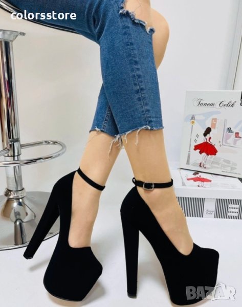 Обувки на ток - черен велур - GS100, снимка 1