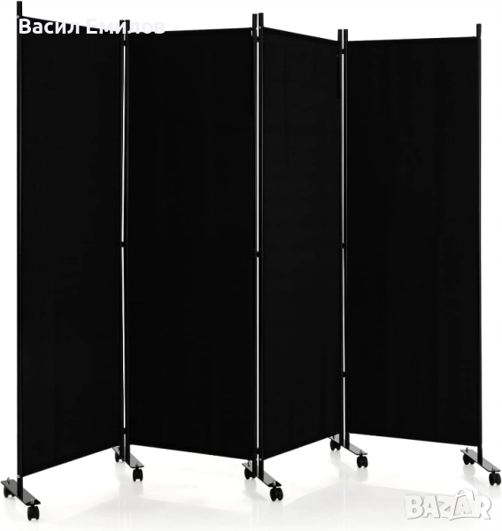 Параван за стая Сгъваема преградна стена от 4 части (черна), снимка 1