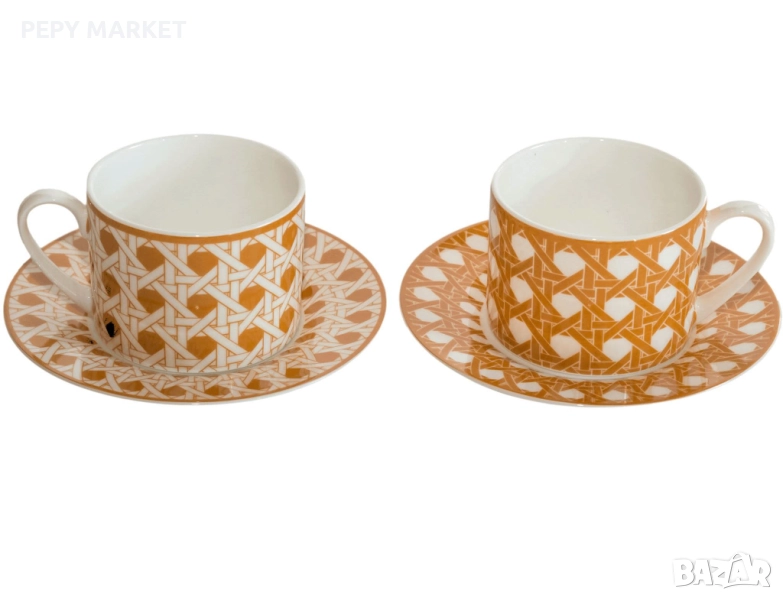 Комплект две чаши с чинийки за топли напитки Луксозен сервиз за топли напитки, чай или кафе – чаша с, снимка 1