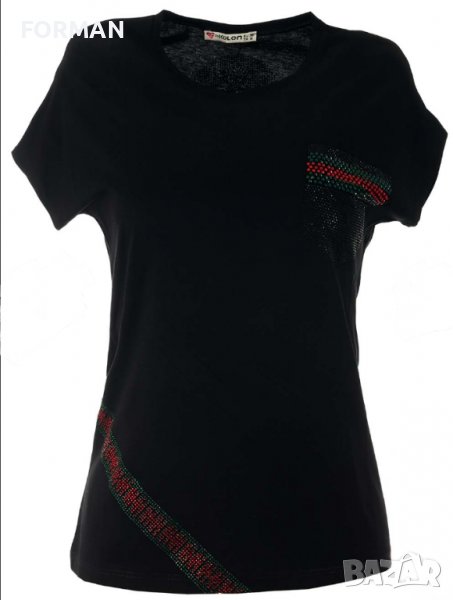 СТРАХОТНА черна тениска с щампи от камъчета и на гърба, снимка 1