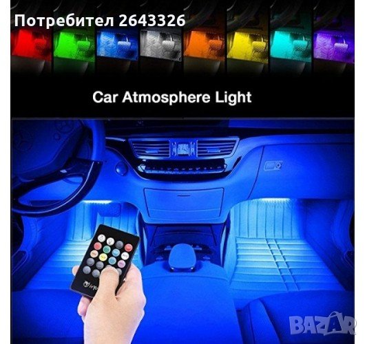 Светодиодни ленти и дистанционно за интериорно осветление в автомобила - LED RGB, снимка 1