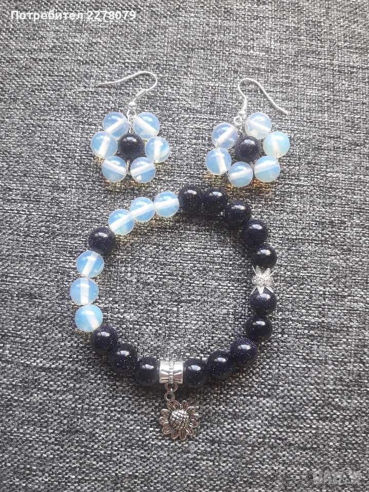 Гривни и обеци от полускъпоценни камъни - ръчна изработка, снимка 1