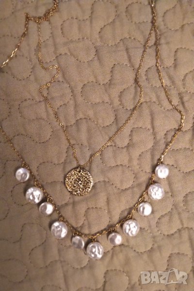  Позлатена сребърна огърлица с естествени перли  разпродажба , снимка 1
