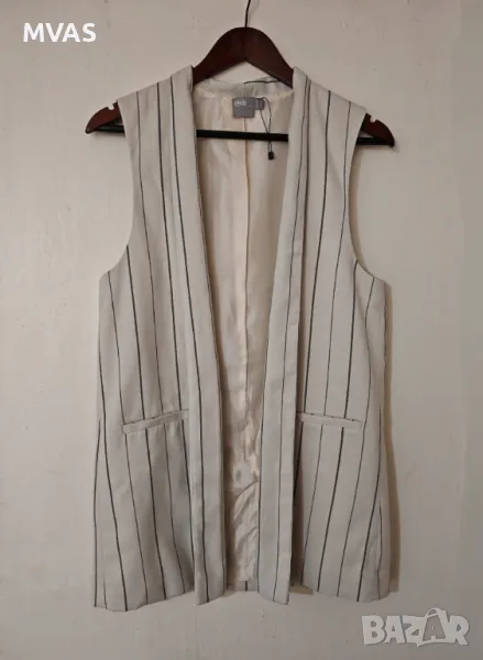 Нов дълъг елек сиво кремав черно райе S размер, снимка 1