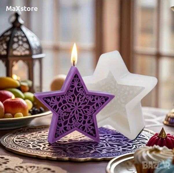 Коледна звезда дълбок силиконов молд за свещи гипс сапун смола фондан шоколад , снимка 1
