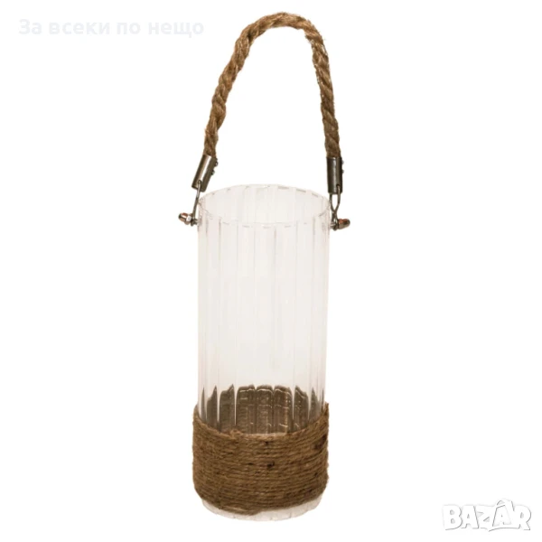 Прозрачна стъклена ваза с конопена дръжка Код P1021, снимка 1