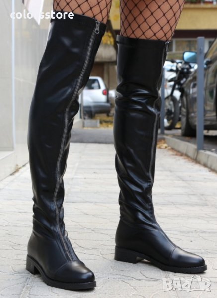 Равни ботуши - черна кожа - K-452, снимка 1