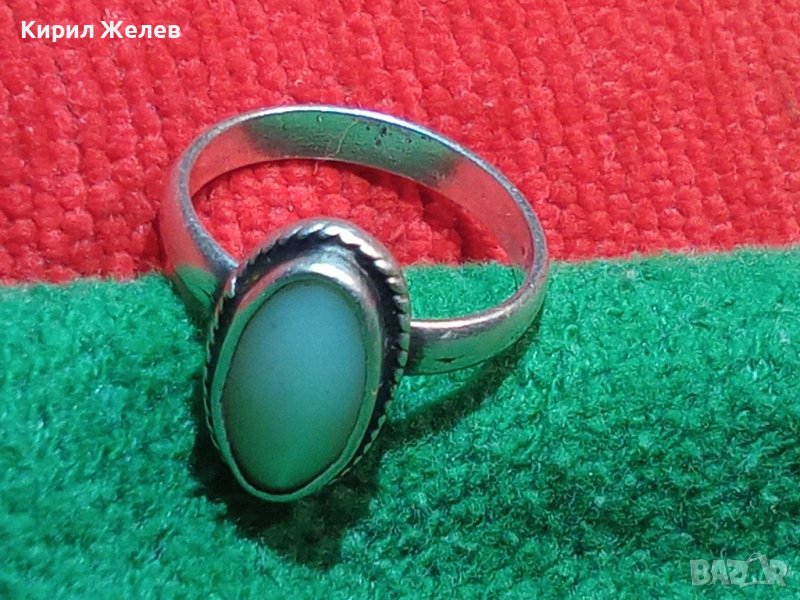 СТАР ФРЕНСКИ СРЕБЪРЕН СКЪПОЦЕНЕН ПРЪСТЕН с БЯЛ ШЛИФОВАН ИВИЧЕСТ АХАТ ВИСОКА ПРОБА СРЕБРО 25269, снимка 1