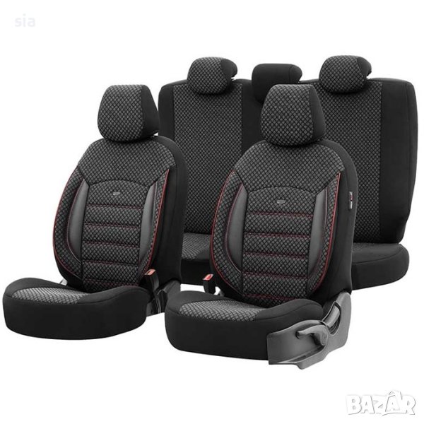 Тапицерия за седалки, 11 части, Спорт Плюс, червен кант, снимка 1