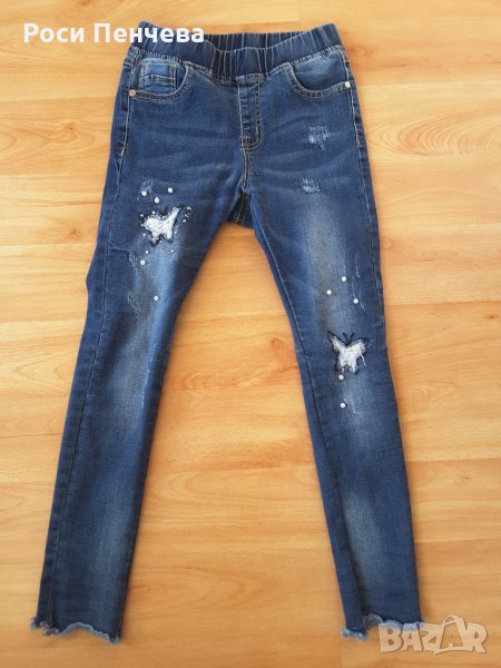 Дънки за момиче с перлички и пеперуди /10г, снимка 1