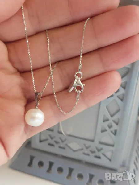 Сребърно колие с естествена перла, снимка 1