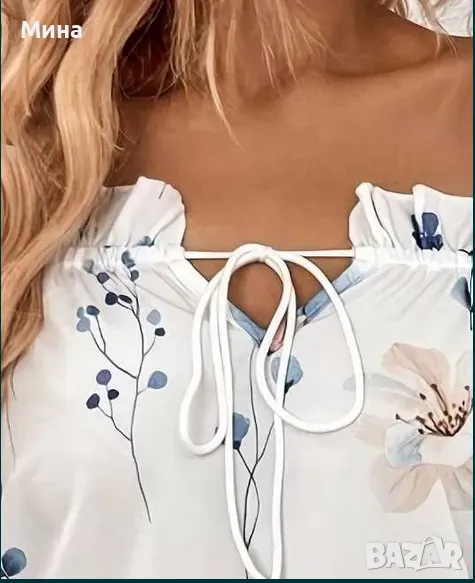 Блуза с дълъг ръкав с флорален принт, снимка 1