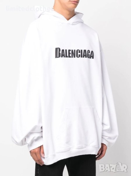 BALENCIAGA White Ripped Caps Logo Oversized Мъжко / Дамско Горнище тип Суичър size XS (M/L) и M (XL), снимка 1
