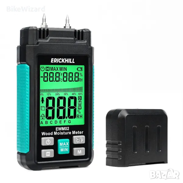 Влагомер ERICKHILL със 7 режима за стени, дърво, гипсокартон, дърва за огрев НОВ, снимка 1