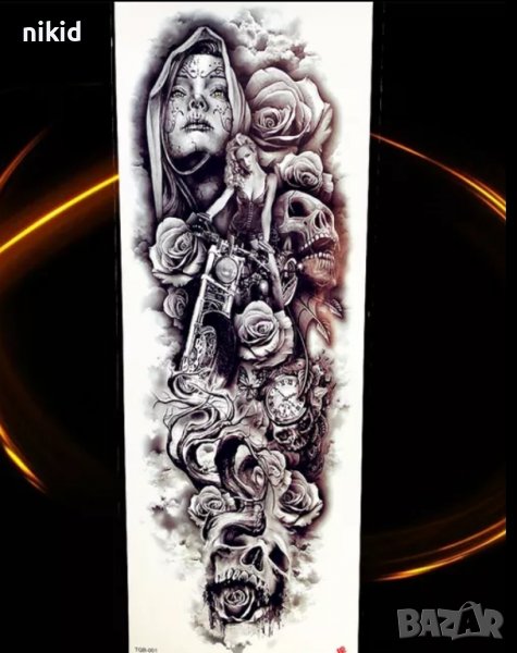 Ръкав маскирано дамско лице черепи и рози временна татуировка татос татус Tattoo, снимка 1