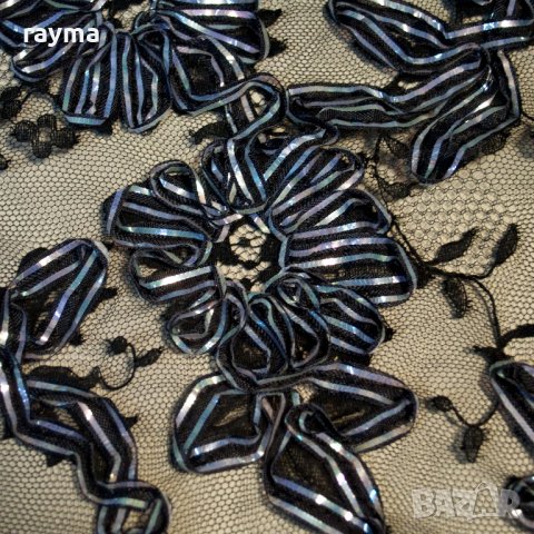 Плат френска дизайнерска 3D дантела черна, снимка 6 - Рокли - 27328385