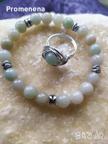 Комплект Гривна от естествени кристали и пръстен, снимка 10 - Гривни - 47622272