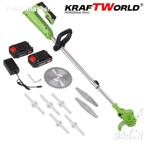 Акумулаторен Тример KraftWorld – Косачка за Трева с 2бр Батерия и Зарядно, снимка 2 - Други инструменти - 50431163