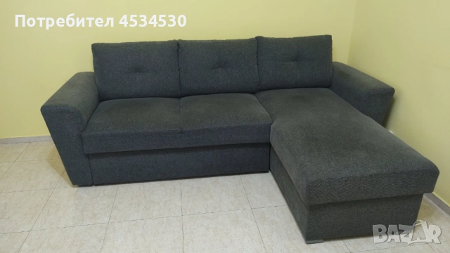 Разтегателен диван с разширение VEJLBY тъмносив текстил