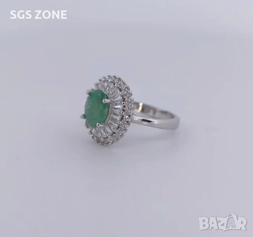 СРЕБЪРЕН ПРЪСТЕН С НАТУРАЛЕН ИЗУМРУД, снимка 2 - Пръстени - 52403701