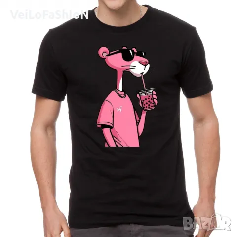 Нова мъжка тениска с героя Пинко Розовата Пантера в черен цвят