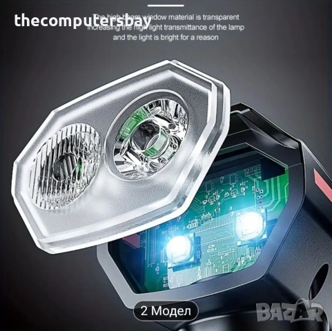 Супер ярък фар с двоен LED, класон и соларен панел, снимка 6 - Велосипеди - 51787993