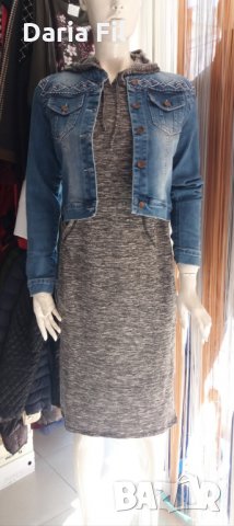 Рокля с дълъг ръкав и качулка в меланжиран графит - фино плетиво , снимка 1