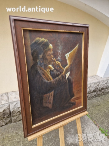 Страхотна антикварна авторска картина масло върху платно , снимка 6 - Картини - 52135378