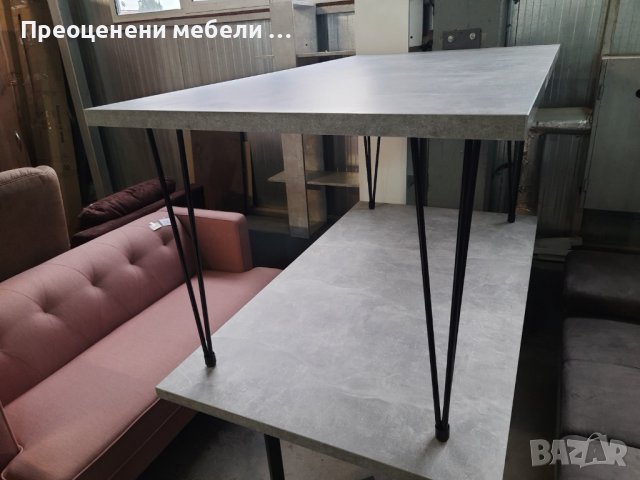 Трапезна маса с 36 мм плот цвят св. бетон и черни метални крака., снимка 4 - Маси - 43143193