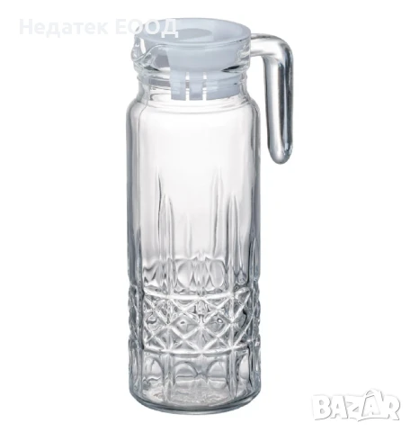 Стъклена кана с релефен дизайн и капак, 1.1 л., снимка 3 - Други - 50625819