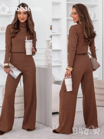 Дамски комплект от две части от блуза с поло яка и широки панталони Kimbree, 4цвята , снимка 5 - Комплекти - 52250902