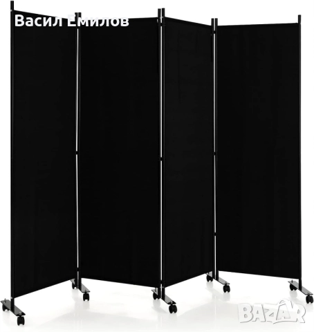 Параван за стая Сгъваема преградна стена от 4 части (черна)