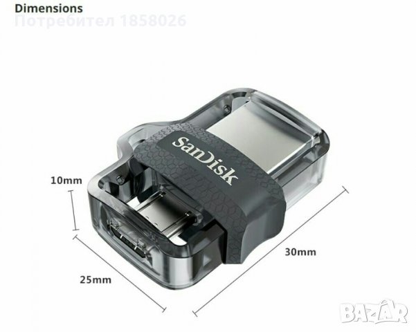 Мини флашка за телефон и компютър SanDisk флаш  памет, USB флашка 2 в 1, снимка 2 - USB Flash памети - 27776278